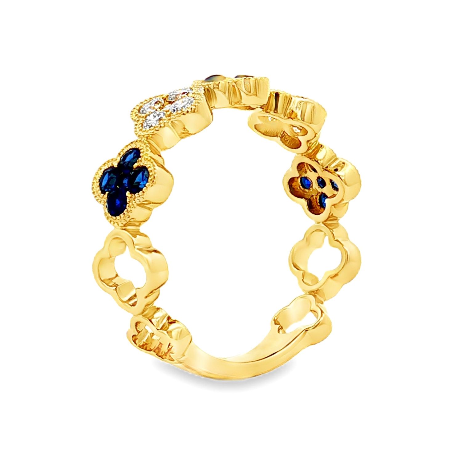 14K White/Yellow Gold Lab Grown  Diamond  And Natural Gemstone Wedding Ring MZ5048-2-Sapphire, Colour: 14KY-2.88g-0.781ct-LG