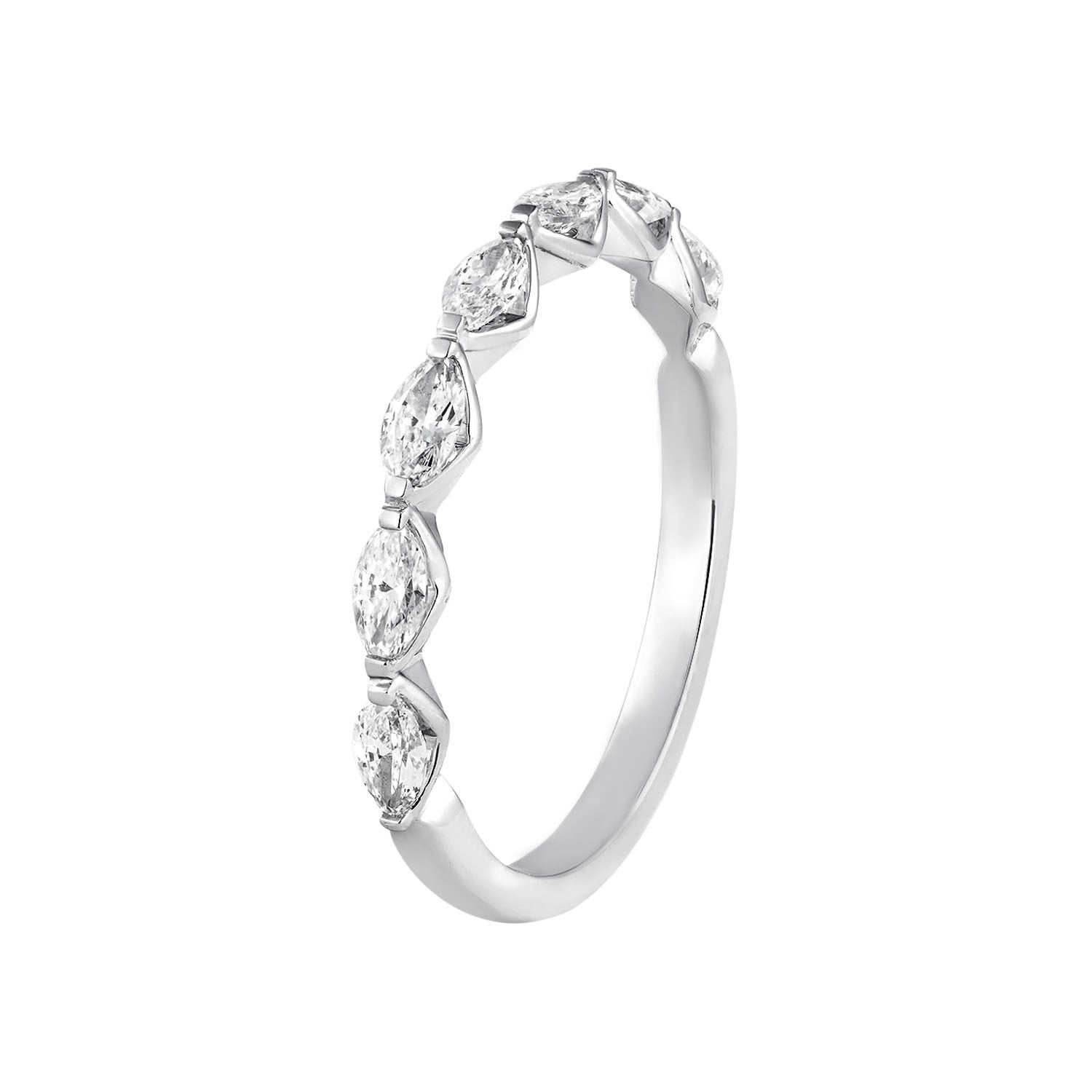 14K White Gold Marquise Lab Grown Diamond Wedding Band MZ6048, Colour: 14KW-1.69g-0.473ct-LG