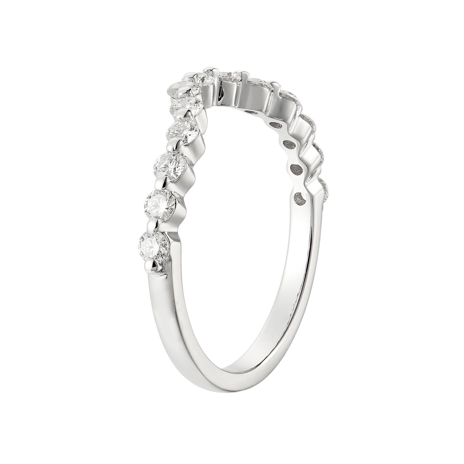 14K White/Yellow Gold Natural Diamond Curved Wedding Band MZ6065, Colour: 14KW-1.65g-0.487ct-ND