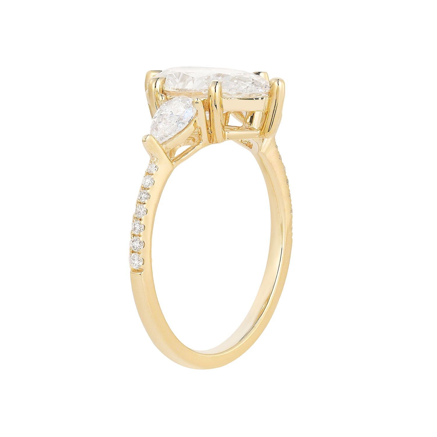 IGI Certificate 14K Yellow/White Gold Lab Grown Pear-Shape Diamond Three Stone Engagement Ring MZ12952, Colour: 14KY-2.66g-2.526ct-LG