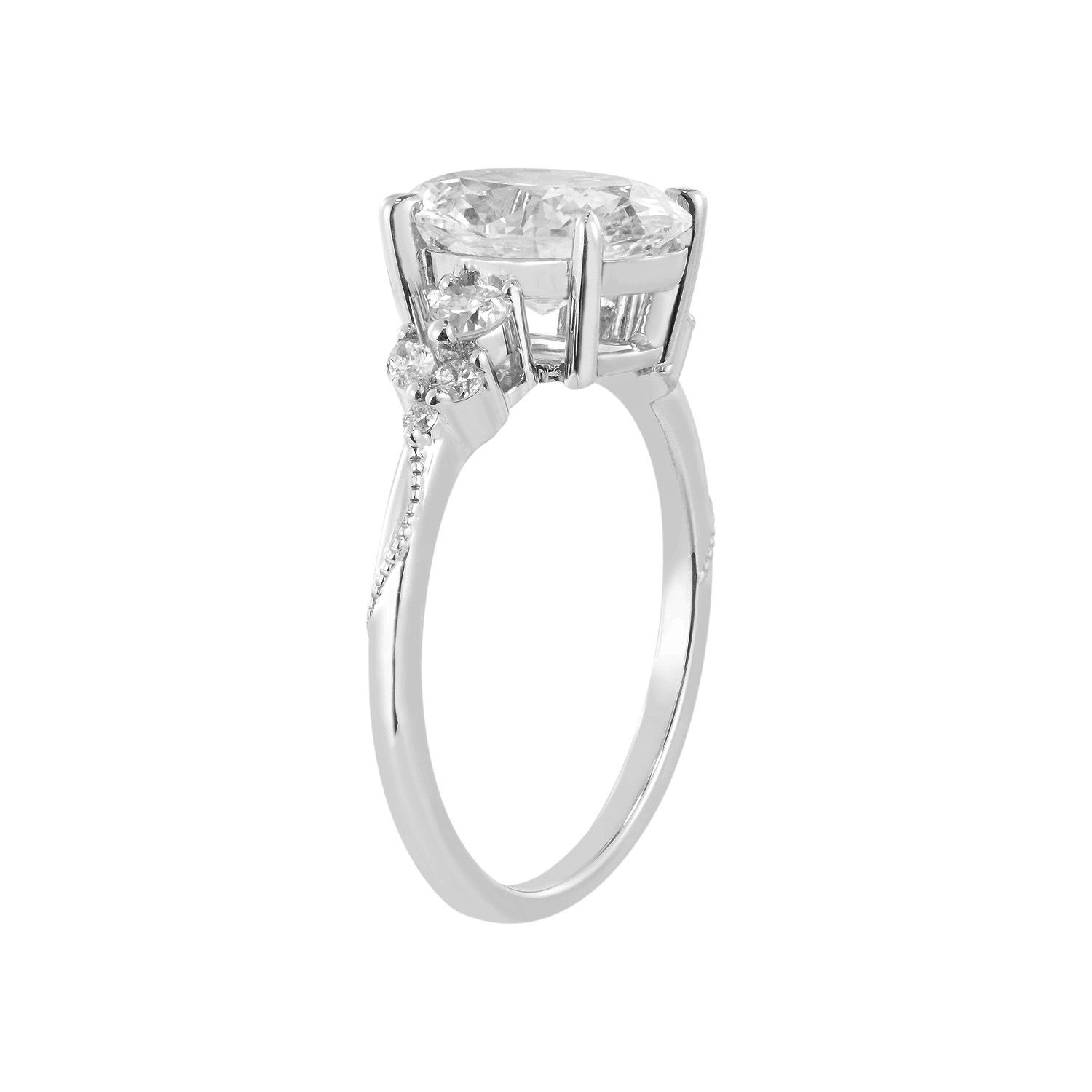 IGI Certificate 14K White Gold Lab Grown Oval Shape Diamond Engagement Ring MZ12957, Colour: 14KW-2.95g-2.356ct-LG