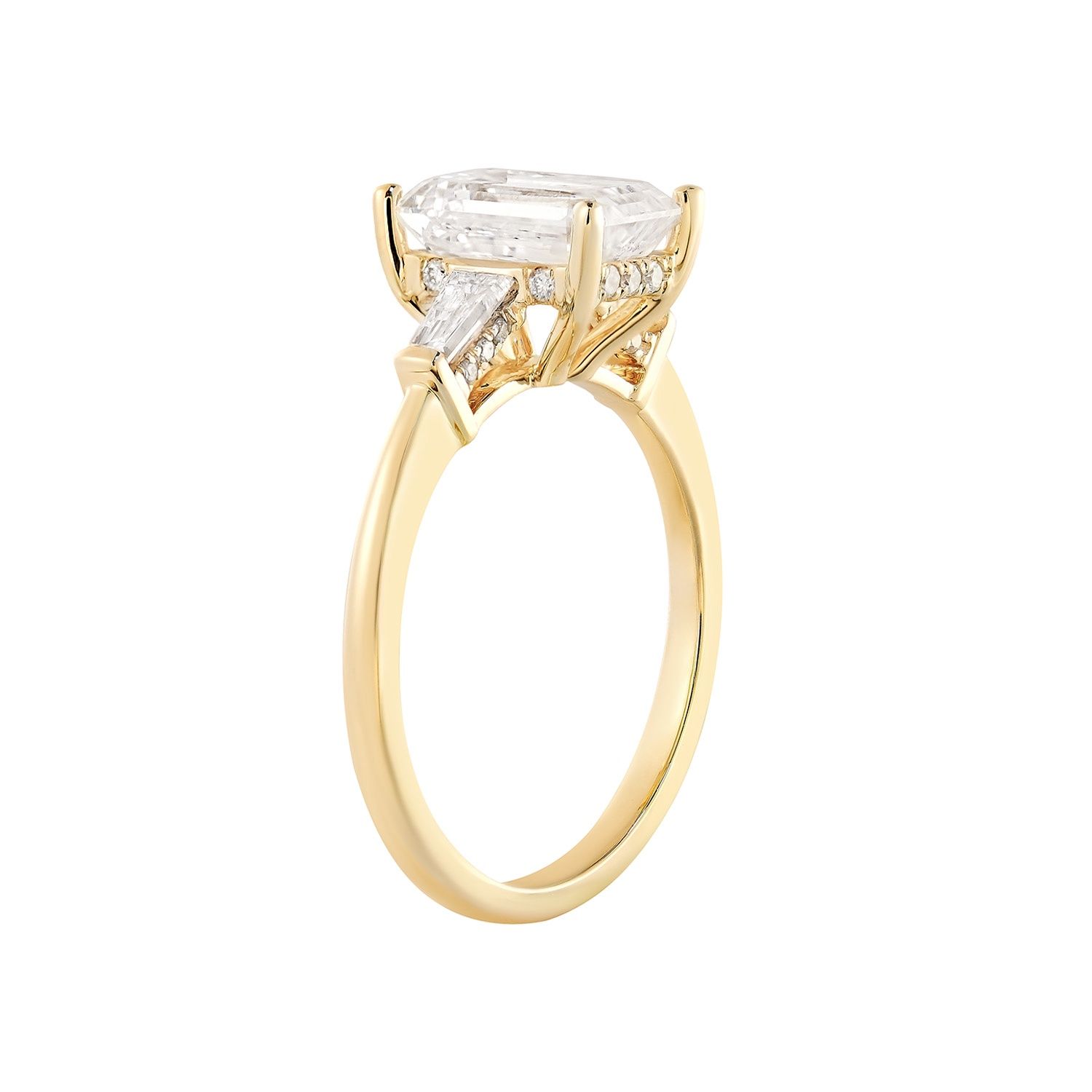 IGI Certificate 14K Yellow/White Gold Lab Grown Emerald-Cut Diamond Three Stone Engagement Ring MZ12962, Colour: 14KY-2.92g-2.461ct-LG