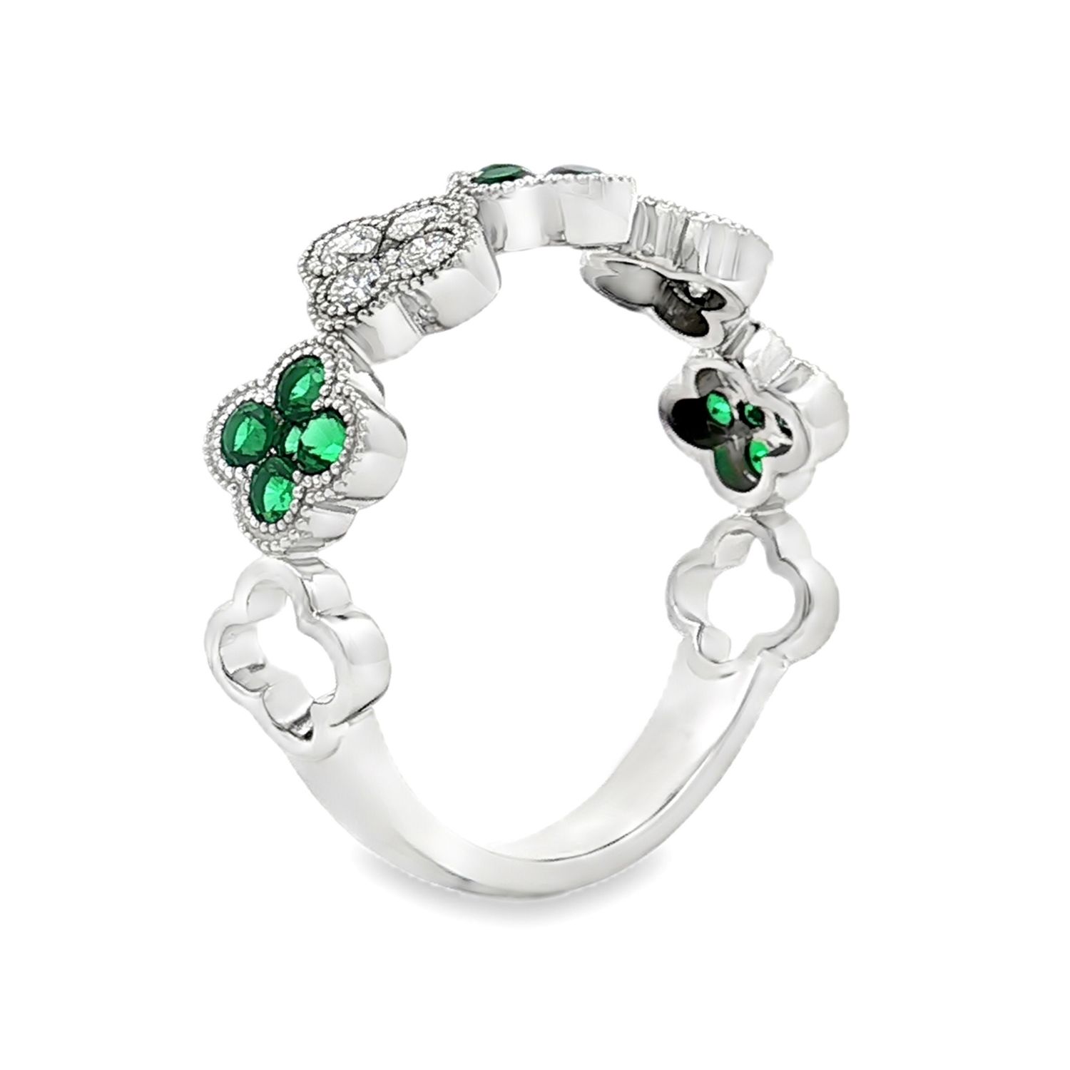 14K White/Yellow Gold Lab Grown  Diamond  And Natural Gemstone Wedding Ring MZ5048-2-Eemerald, stone: 14KW-3.03g-0.649ct-LG