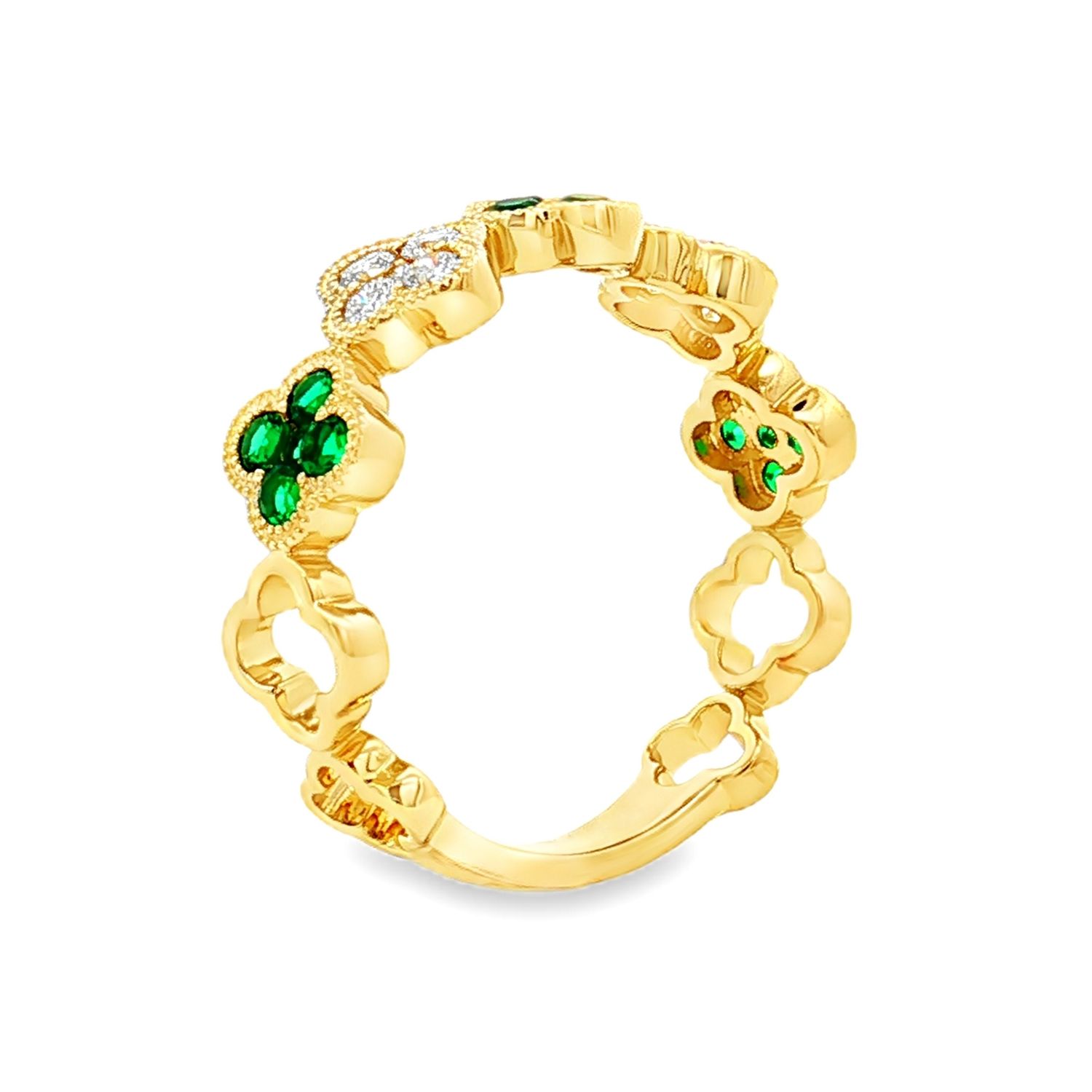 14K White/Yellow Gold Lab Grown  Diamond  And Natural Gemstone Wedding Ring MZ5048-2-Eemerald
