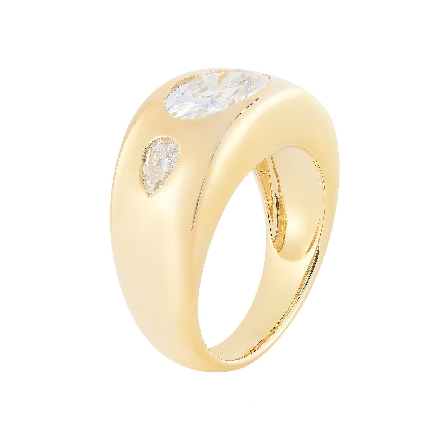 IGI Certificate 14K White/Yellow Gold Lab Grown Oval Diamond Three Stone Wide Ring MZ30333, Colour: 14KY-9.96g-2.414ct-LG