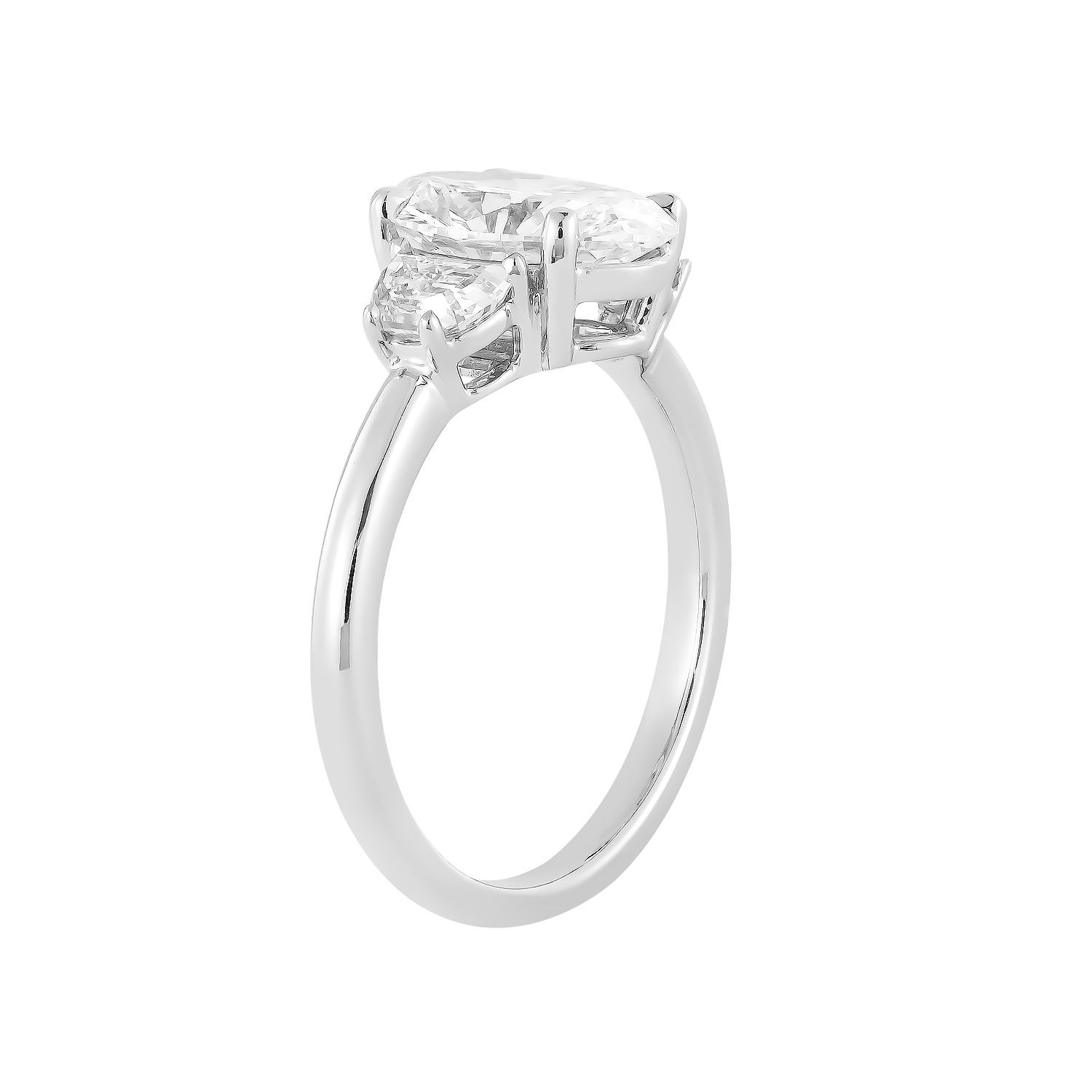 IGI Certificate 14K White/Yellow Gold Lab Grown Oval Shape Diamond Three Stone Engagement Ring MZ30310, Colour: 14KW-3.38g-2.473ct-LG