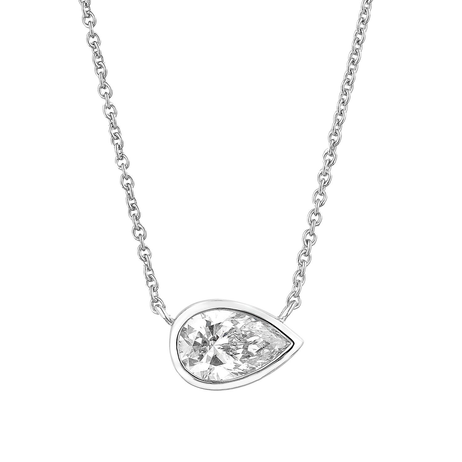 IGI Certificate 14K White Gold Pear-Shape Lab Grown Diamond Necklace MZ12986-4, Colour: 14KW-3.73g-1.01ct-LG