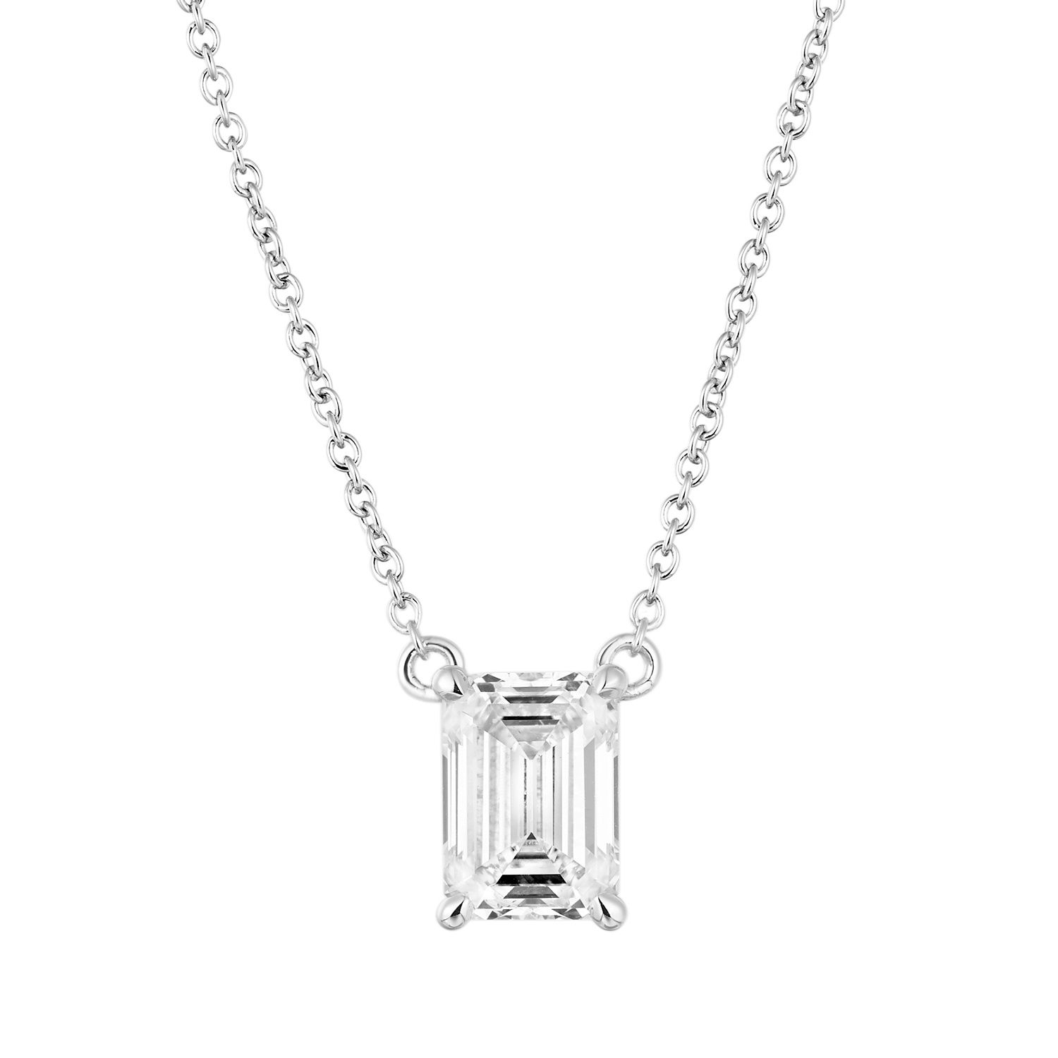 IGI Certificate 14K Yellow Gold Emerald-Cut Lab Grown Diamond Necklace MZ30411, Colour: 14KW-1.95g-1.05ct-LG