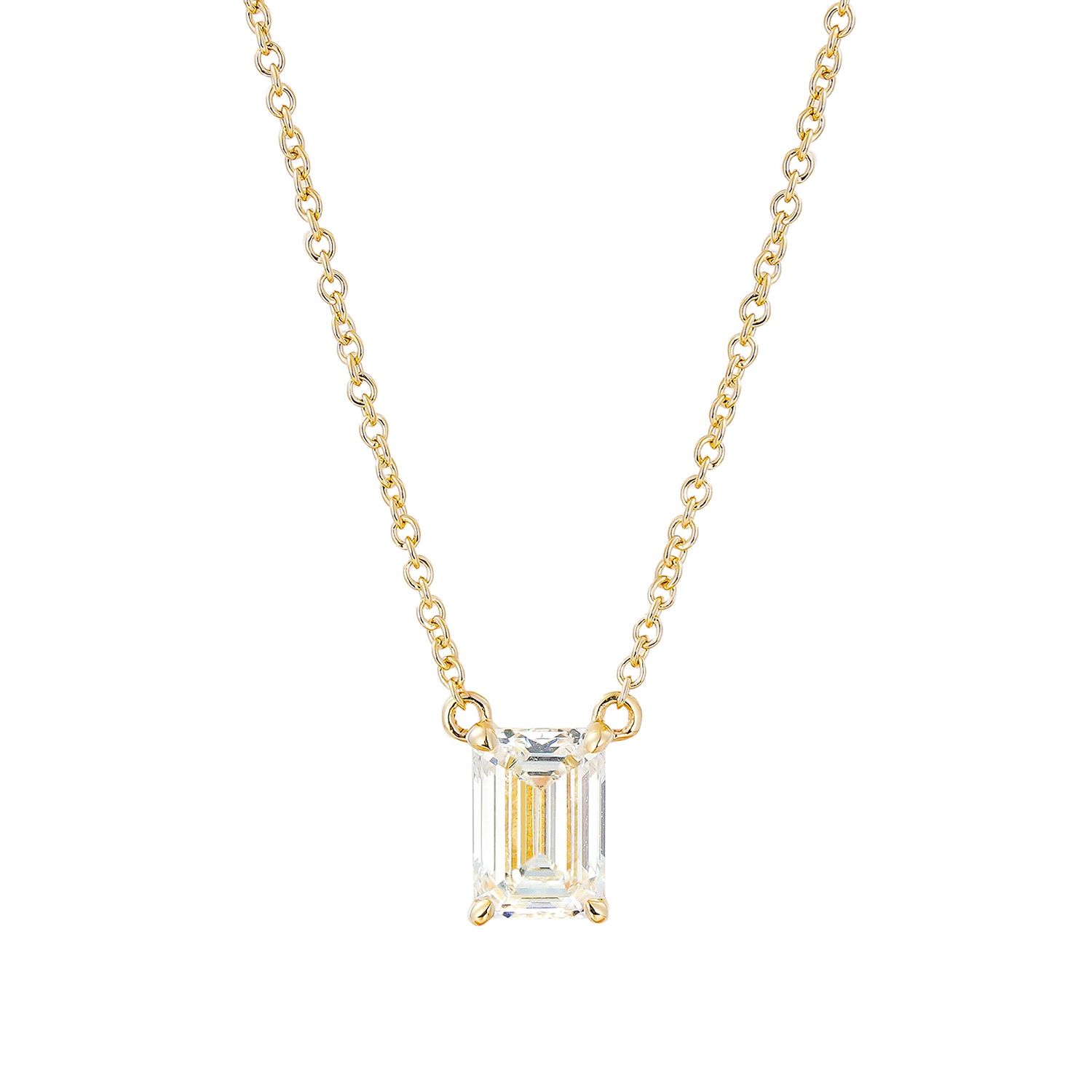 IGI Certificate 14K Yellow Gold Emerald-Cut Lab Grown Diamond Necklace MZ30411, Colour: 14KY-2.35g-1.03ct-LG