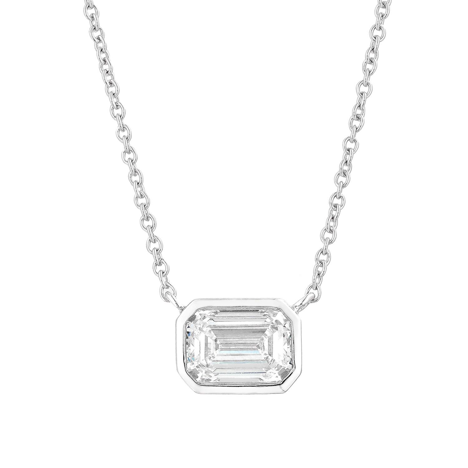 IGI Certificate 14K White/Yellow Gold Emerald-Cut Lab Grown Diamond Necklace MZ30410, Colour: 14KW-3.34g-1.05ct-LG
