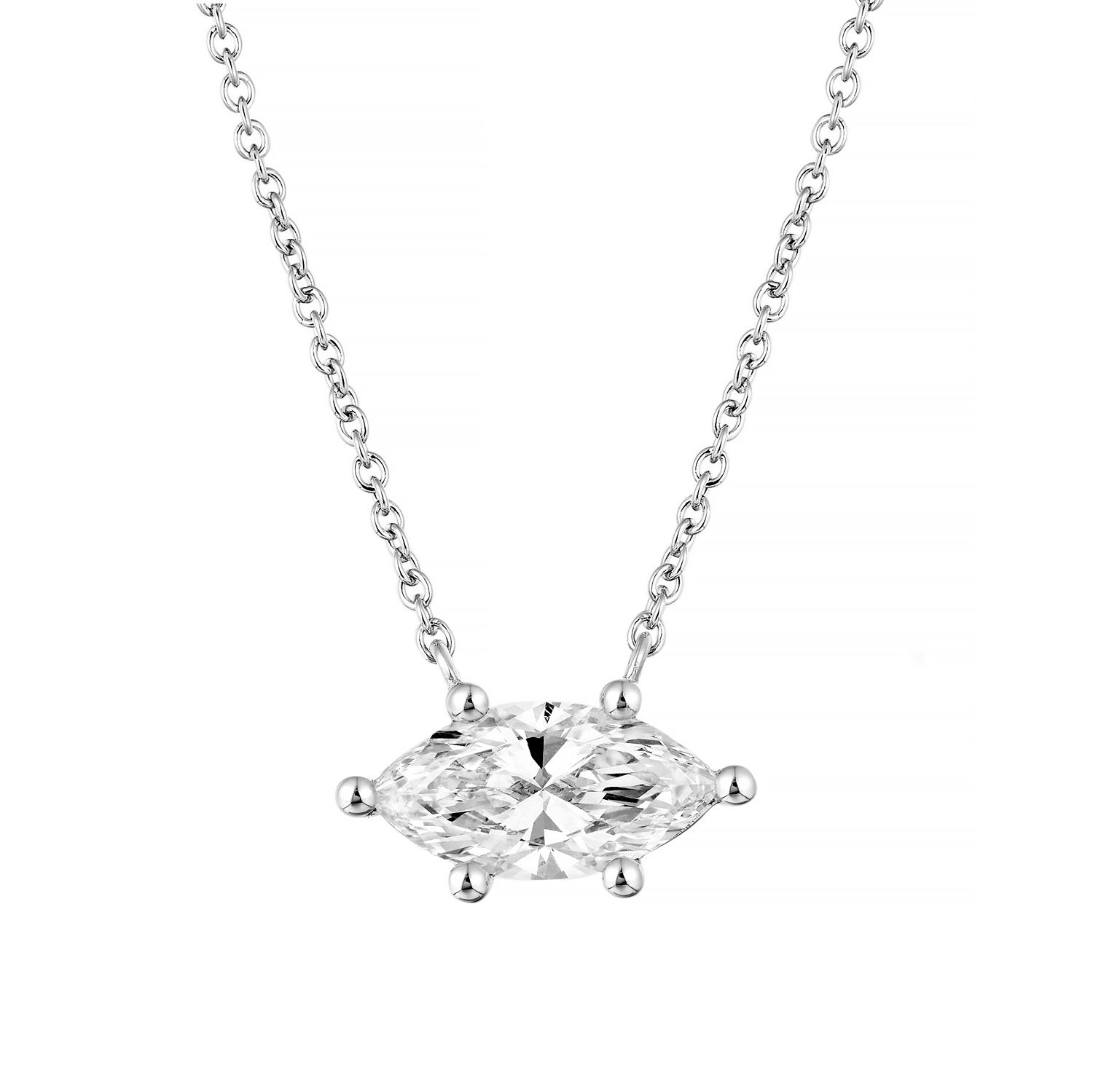 IGI Certificate 14K White/Yellow Gold Marquise-Shape Lab Grown Diamond Necklace MZ30414, Colour: 14KW-3.06g-1ct-LG