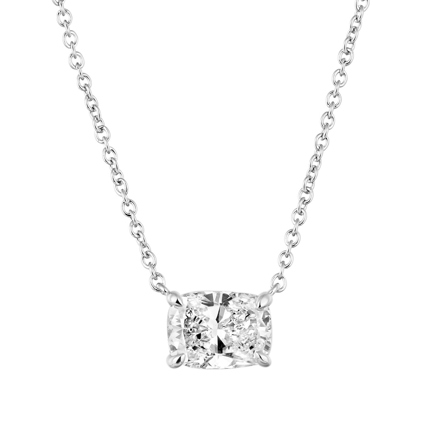 14K Yellow Gold Cushion-Cut Lab Grown Diamond Necklace MZ30418, Colour: 14KW-2.15g-1.027ct-LG