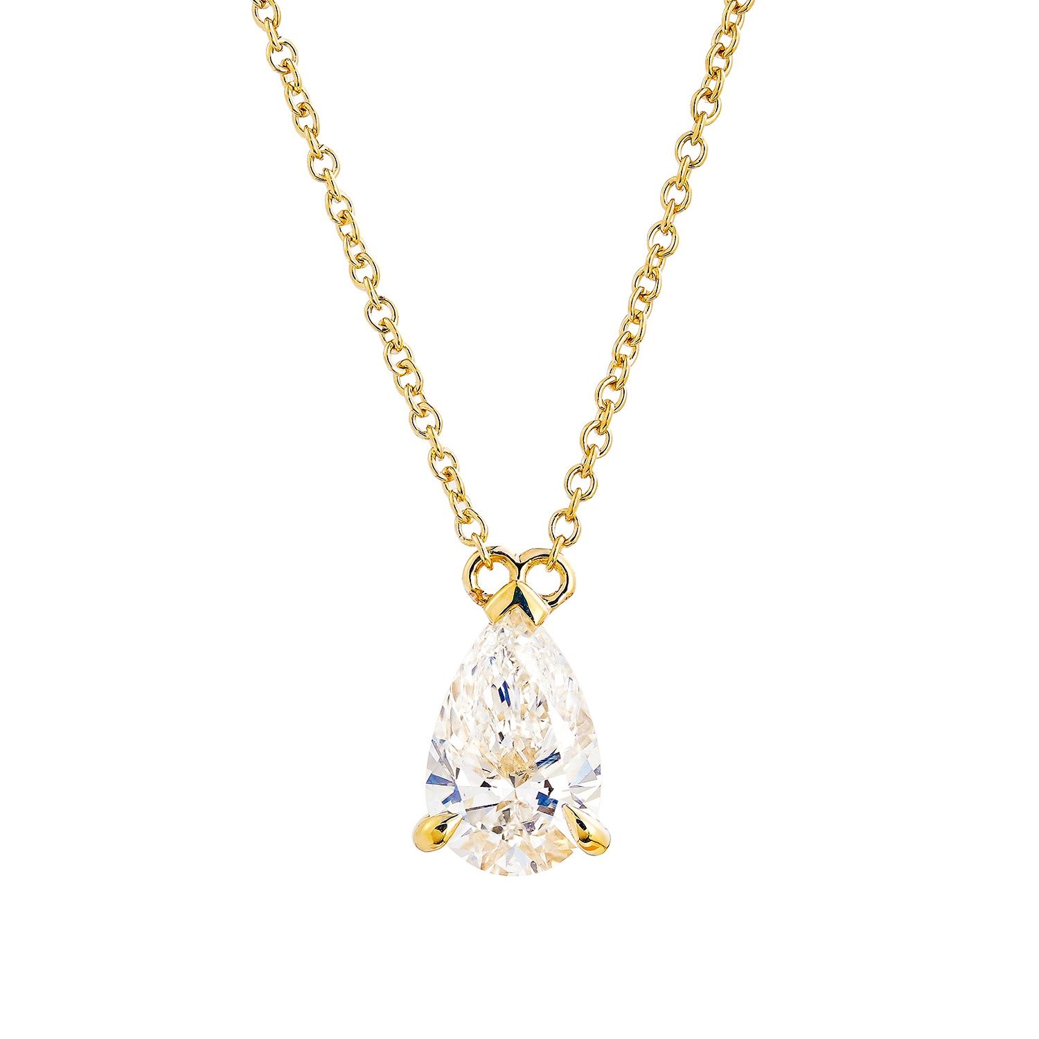 IGI Certificate 14K White/Yellow Gold Pear-Shape Lab Grown Diamond Necklace MZ13129, Colour: 14KY-2.38g-1.03ct-LG