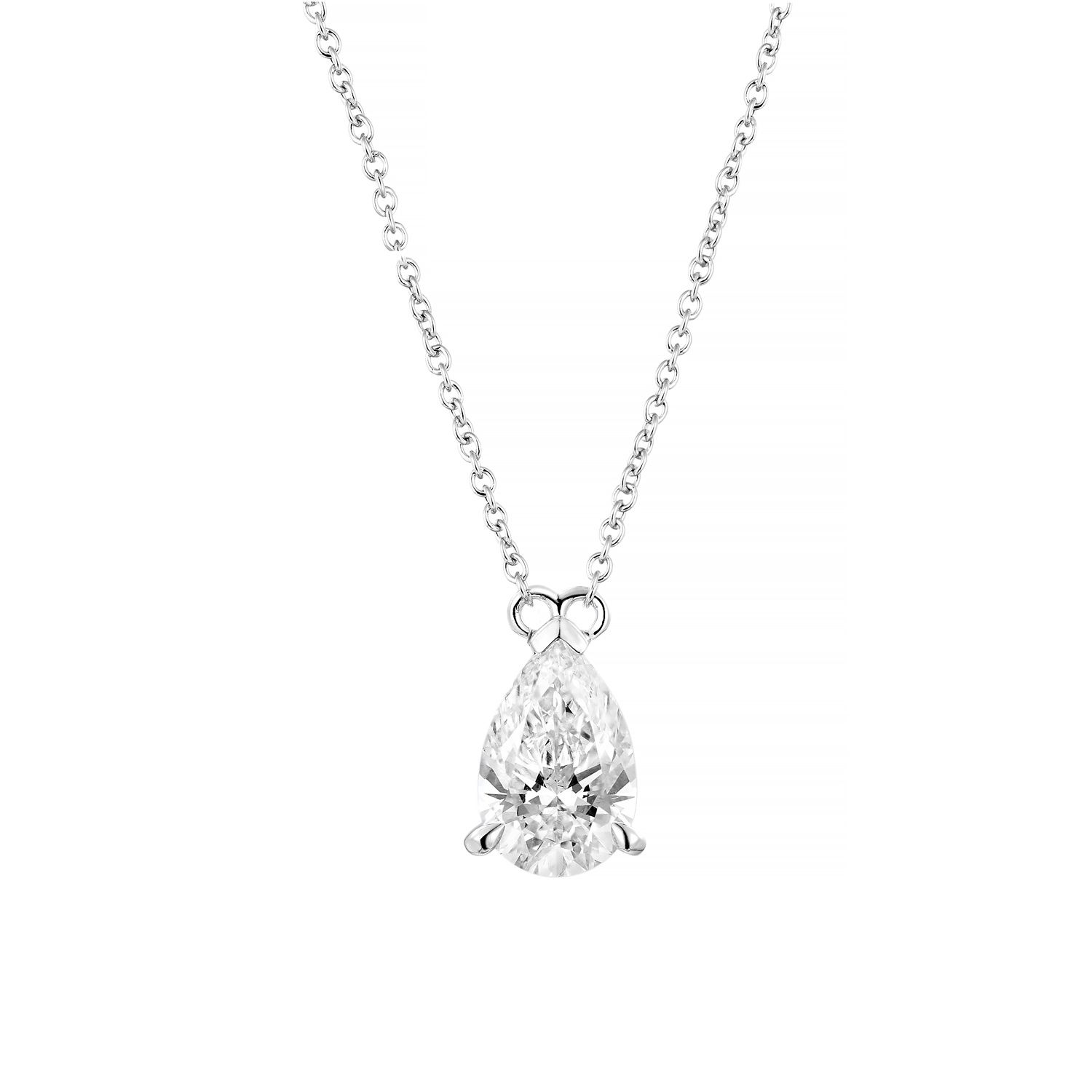 IGI Certificate 14K White Gold Pear-Shape Lab Grown Diamond Necklace MZ13129, Colour: 14KW-2.64g-1.03ct-LG