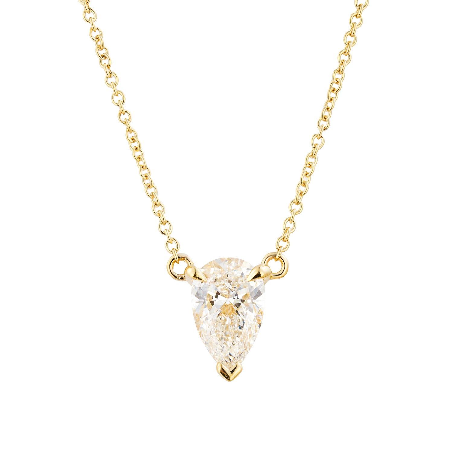 IGI Certificate 14K White/Yellow Gold Pear-Shape Lab Grown Diamond Necklace MZ13129-1, Colour: 14KY-2.59g-1.03ct-LG
