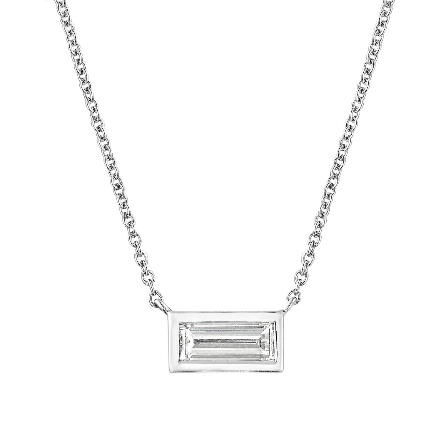 14K White/Yellow Gold Baguette-Cut Lab Grown Diamond Necklace MZ30421, Colour: 14KW-2.55g-0.437ct-LG