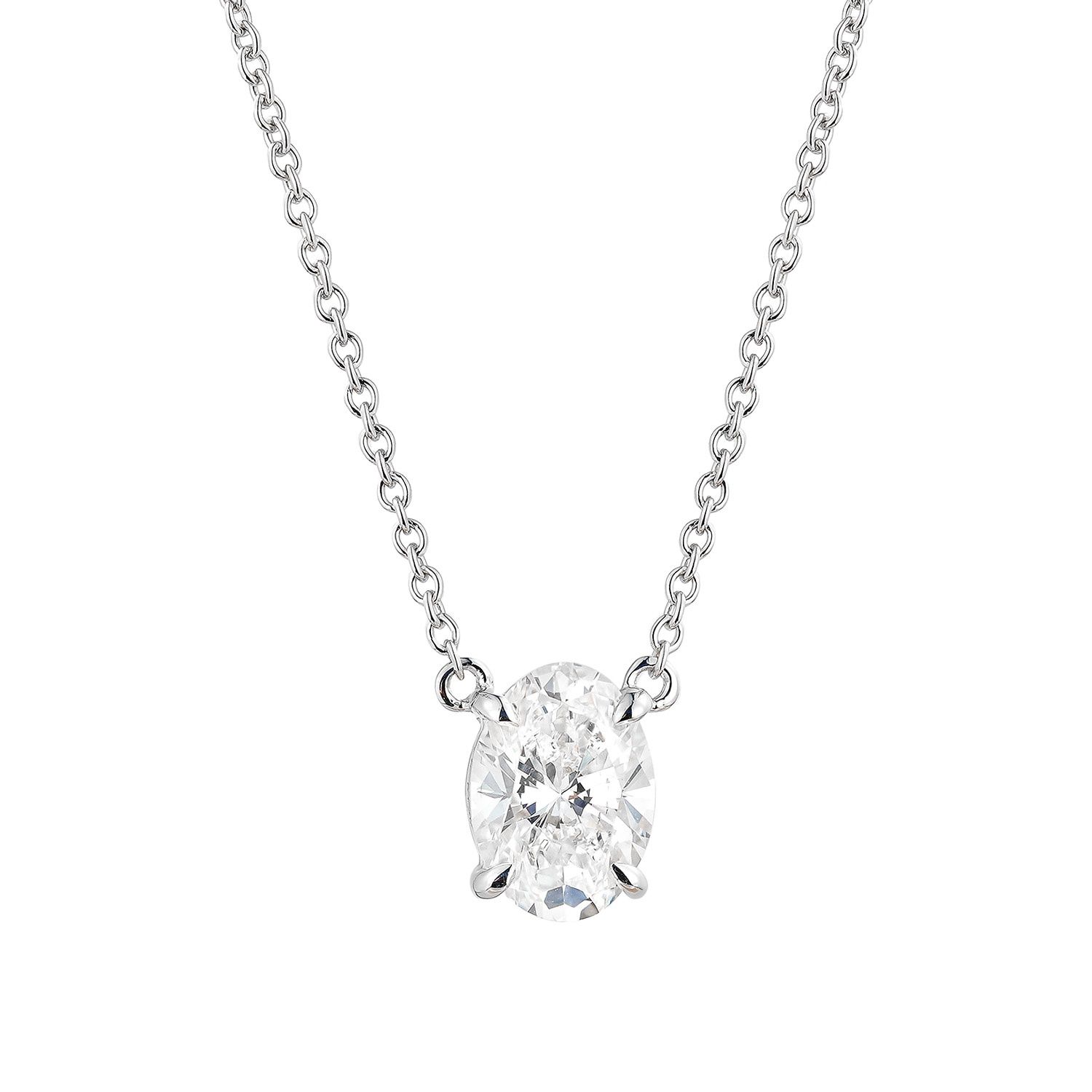 14K White/Yellow Gold Oval-Cut Lab Grown Diamond Necklace MZ30419, Colour: 14KW-1.91g-0.71ct-LG