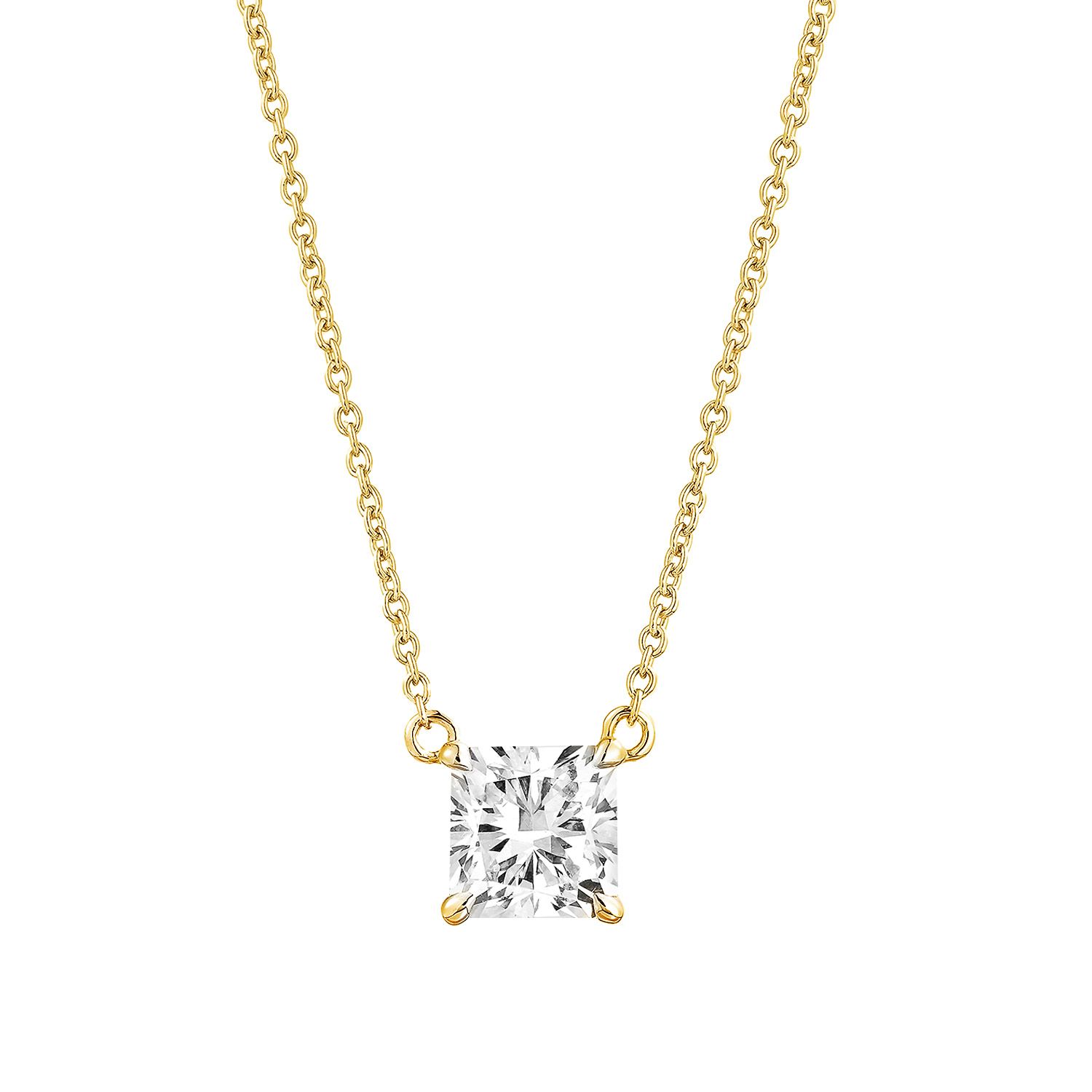 IGI Certificate 14K White/Yellow Gold Asscher Lab Grown Diamond Necklace MZ30423, Colour: 14KY-2.44g-1.01ct-LG