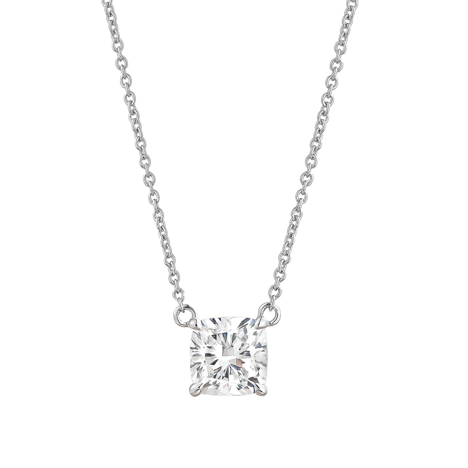 IGI Certificate 14K White Gold Cushion-Cut Lab Grown Diamond Necklace MZ30422, Colour: 14KW-1.99g-1.02ct-LG