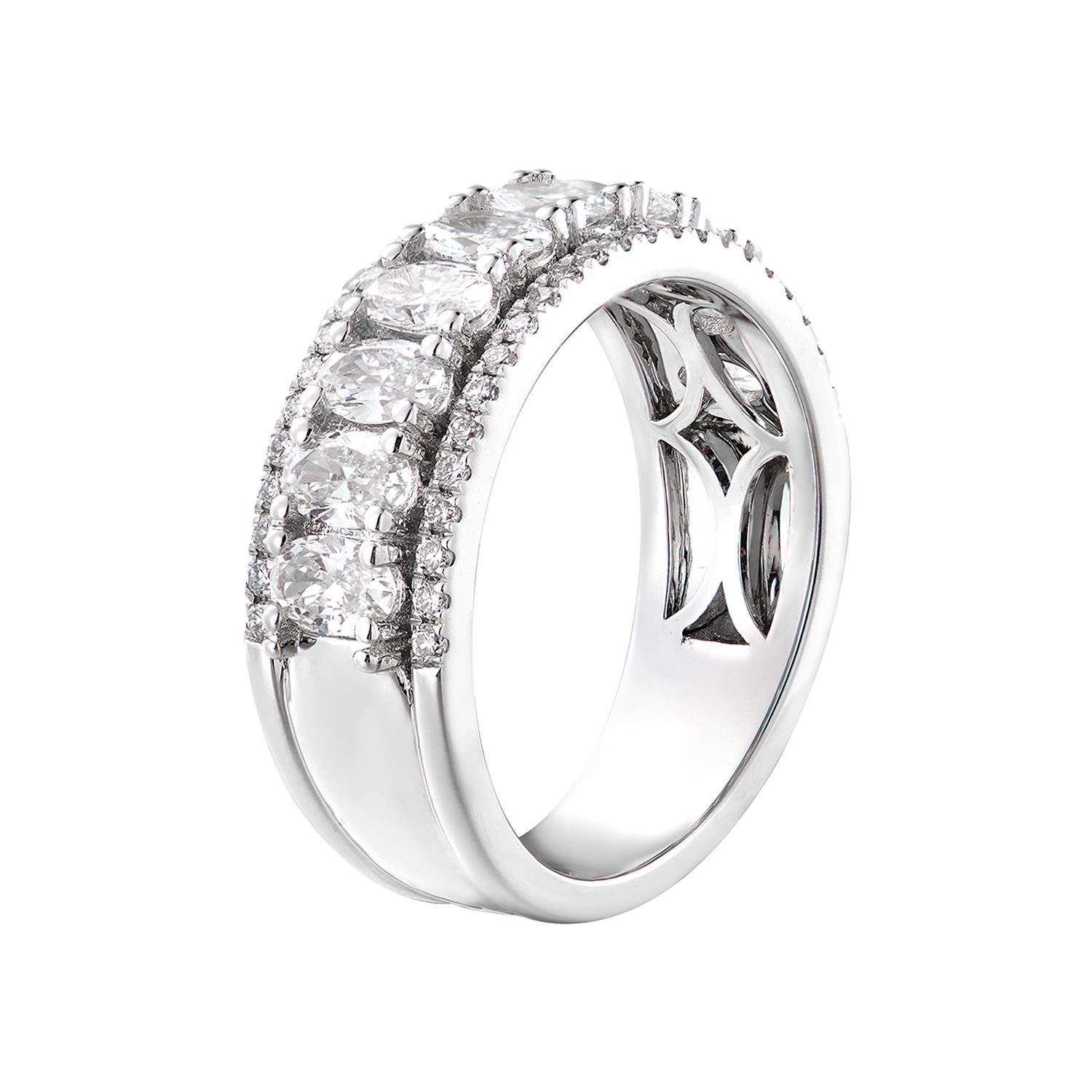 14K White Gold Oval-Shape Lab Grown Diamond Wide Band MZ12174, Colour: 14KW-6.2g-1.91ct-LG
