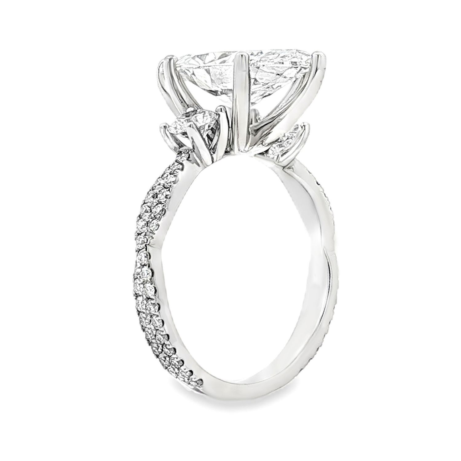 IGI Certificate 14K White/Yellow Gold Marquise-Shape Lab Grown Diamond Three Stone Engagement Ring MZ13207, Colour: 14KW-4.04g-3.821ct-LG