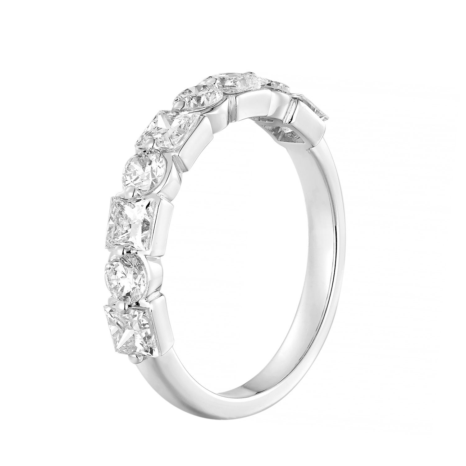 14K White/Yellow Gold Lab Grown Princess And Round Diamond Wedding Band MZ2594, Colour: 14KW-2.87g-1.389ct-LG