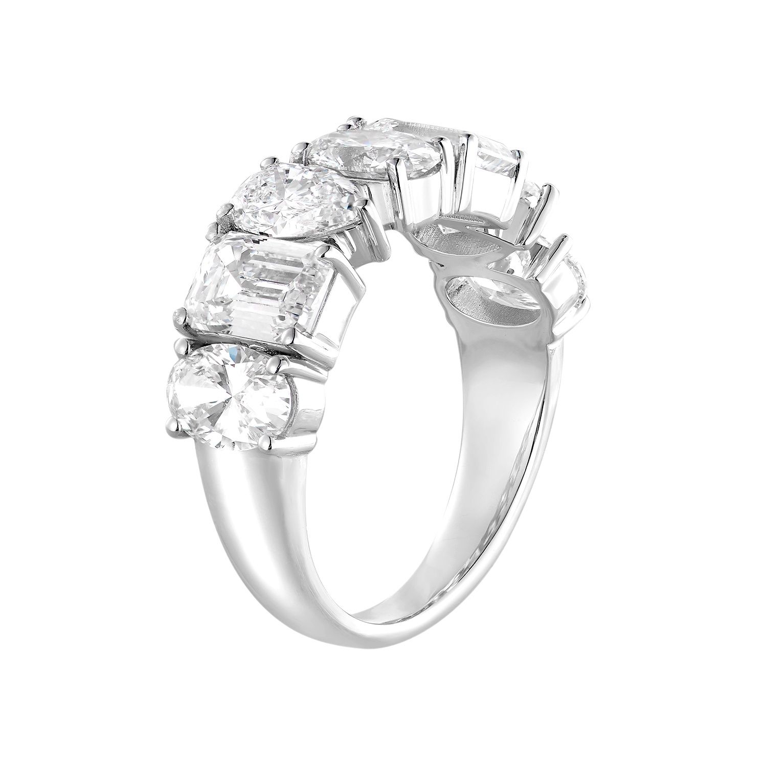 14K White/Yellow Gold Lab Grown Emerald Pear Oval Diamond Wedding Band MZ10687-2, Colour: 14KW-4.63g-4.112ct-LG