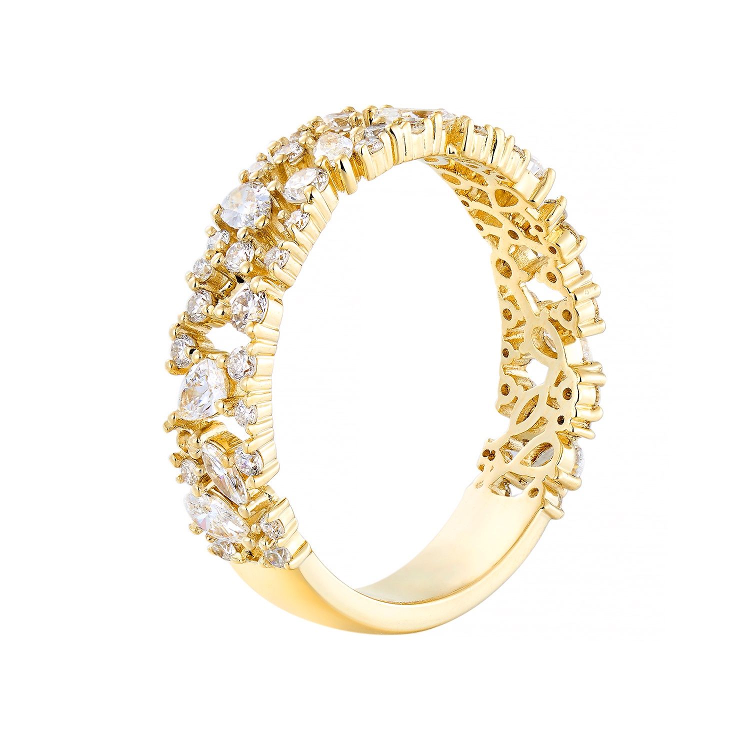 14K Yellow Gold Lab Grown Pear And Marquise Diamond Wide Band MZ2592