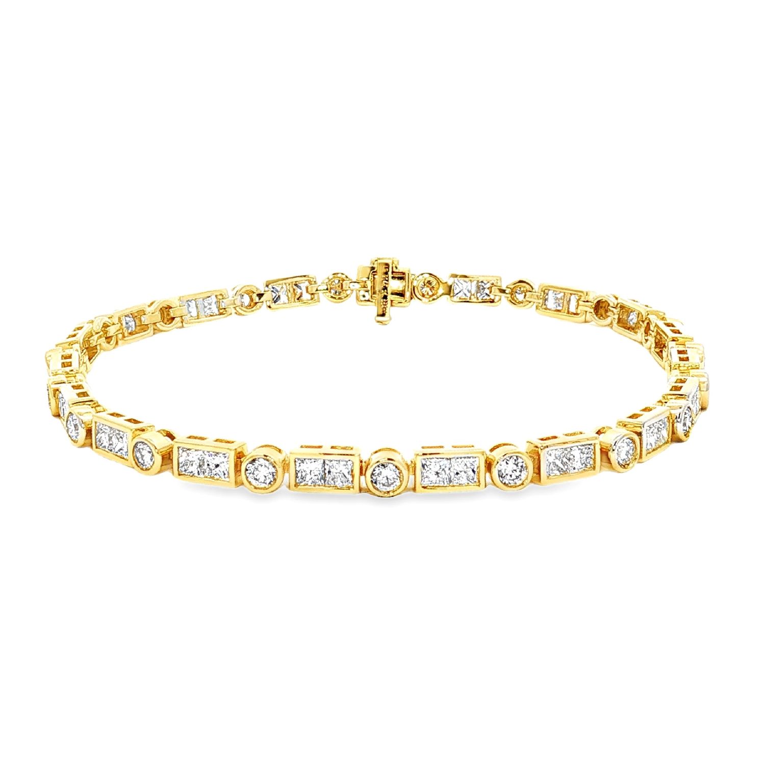 14K Yellow/White Gold Lab Grown Princess And Round Diamond Bracelet MZ12053-1, Colour: 14KY-11.85g-4.884ct-LG