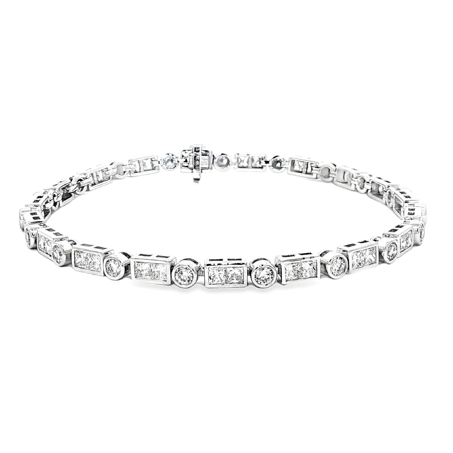 14K Yellow/White Gold Lab Grown Princess And Round Diamond Bracelet MZ12053-1, Colour: 14KW-11.78g-4.883ct-LG