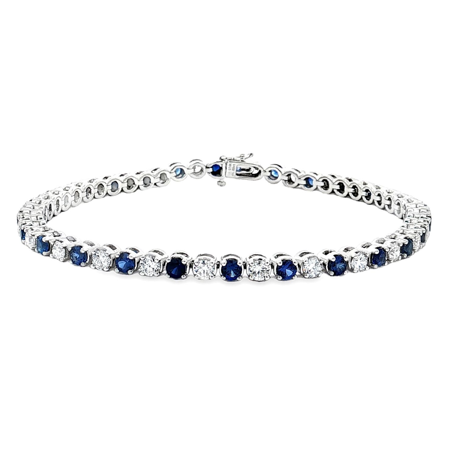 14K White Gold Lab Grown Sapphire And Diamond Bracelet MZ30110