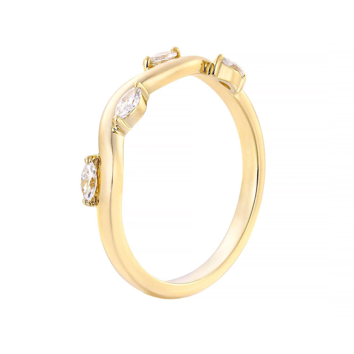 14K Yellow Gold Lab Grown Marquise Diamond Wedding Band MZ2565