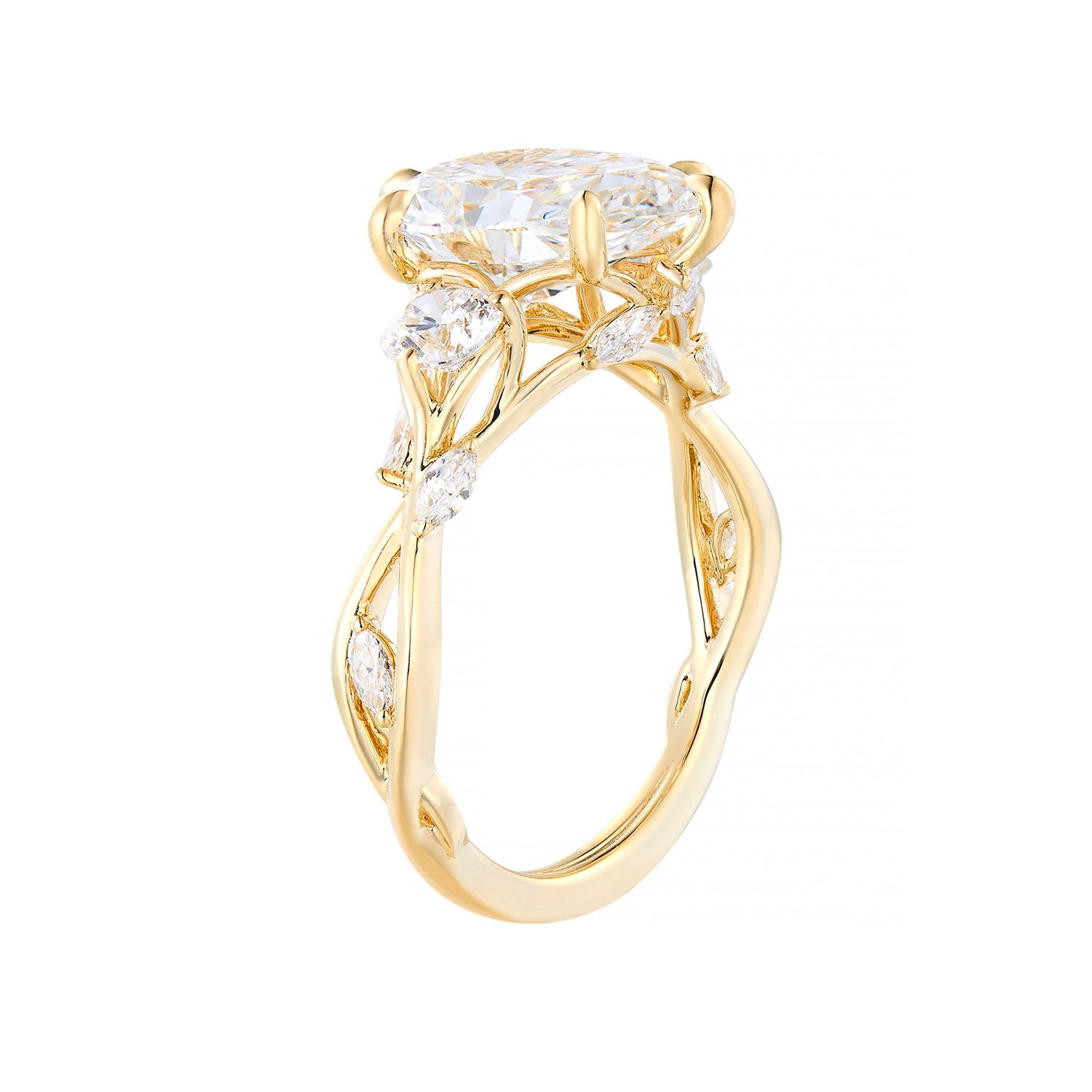 IGI Certificate 14K Yellow Gold Lab Grown Pear Diamond Three Stone Engagement Ring MZ30334-1