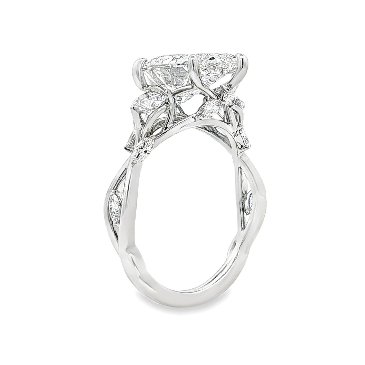 IGI Certificate 14K Yellow/White Gold Lab Grown Pear Diamond Three Stone Engagement Ring MZ30334-1, Colour: 14KW-3.46g-3.839ct-LG