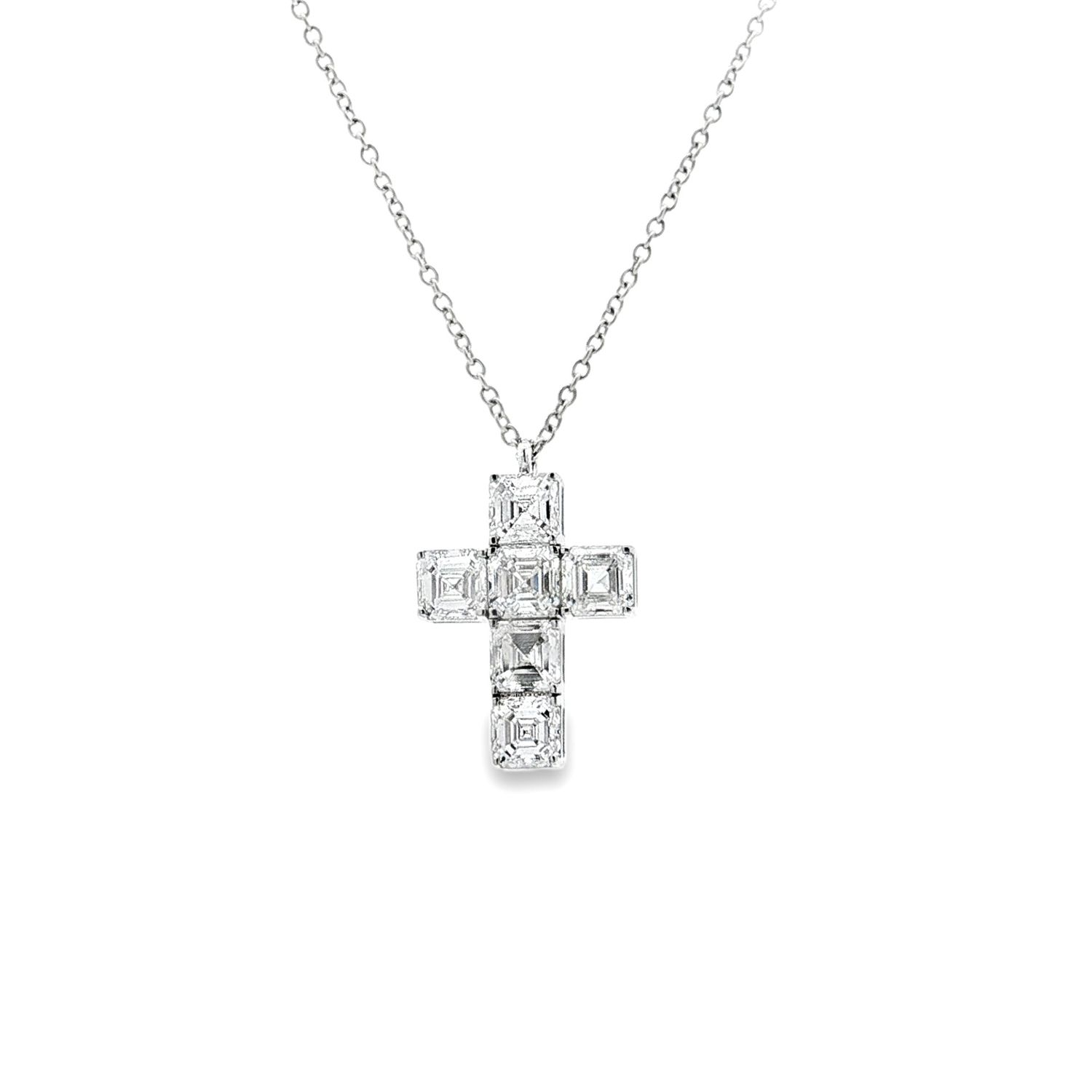 Platinum Lab Grown Princess-Cut Diamond Cross Necklace XQ0042