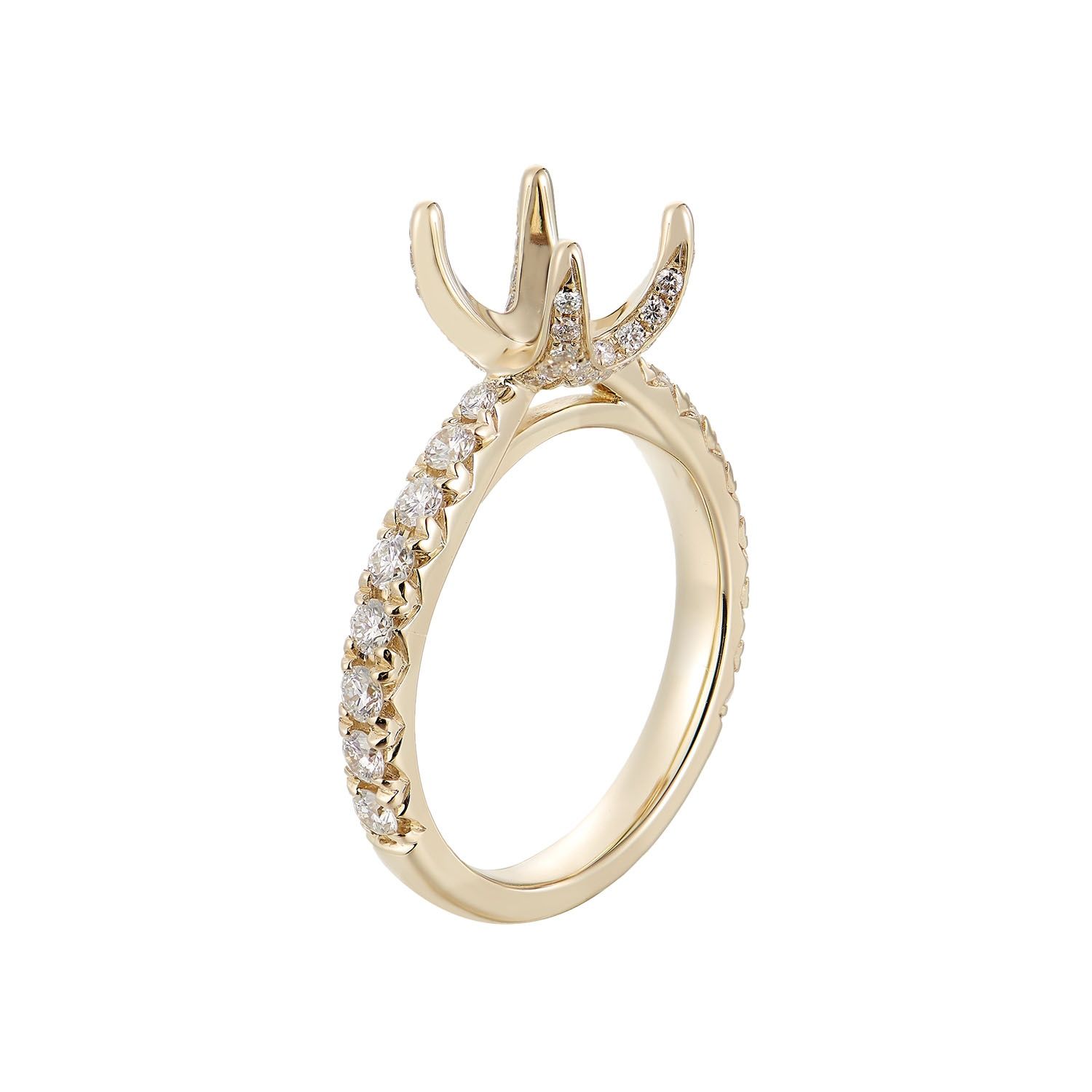 14K Yellow Gold Round Center Natural Diamond Engagement Ring HYDR2156