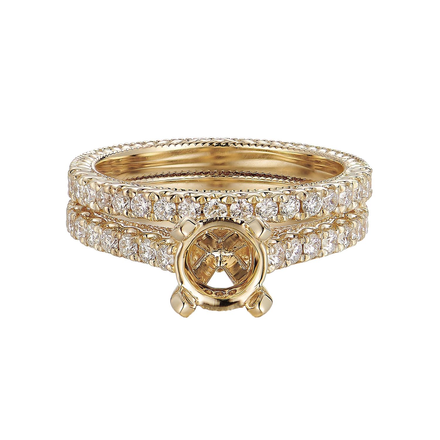 14K Yellow Gold Straight Shank Natural Diamond Ring Set  IH-220-8.2mm, Colour: 14KYellow-6.5g-0.865ct-ND