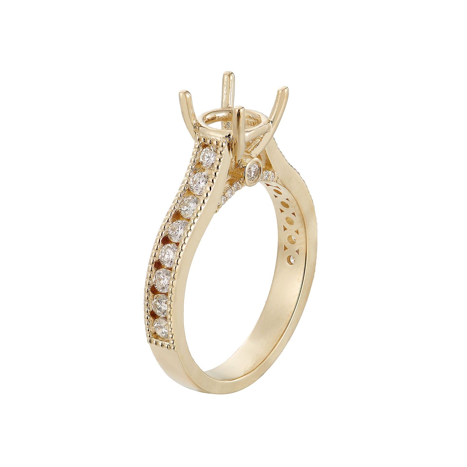 14K White/Yellow Gold Straight Shank Natural Diamond  Engagement Ring MZ1862-IH-663, Colour: 14KYellow--3.93g-0.555ct-ND