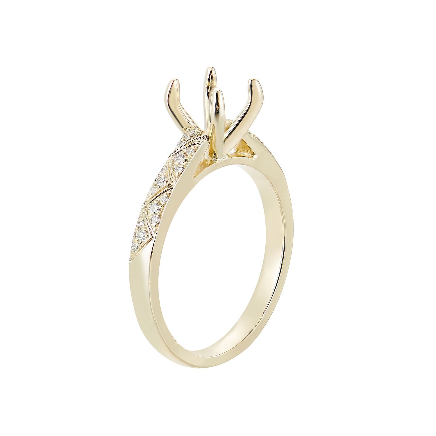 14K Yellow Gold Round Center Natural Diamond  Engagement Ring MZ61545, Colour: 14K Yellow-3.38g-0.107ct-ND