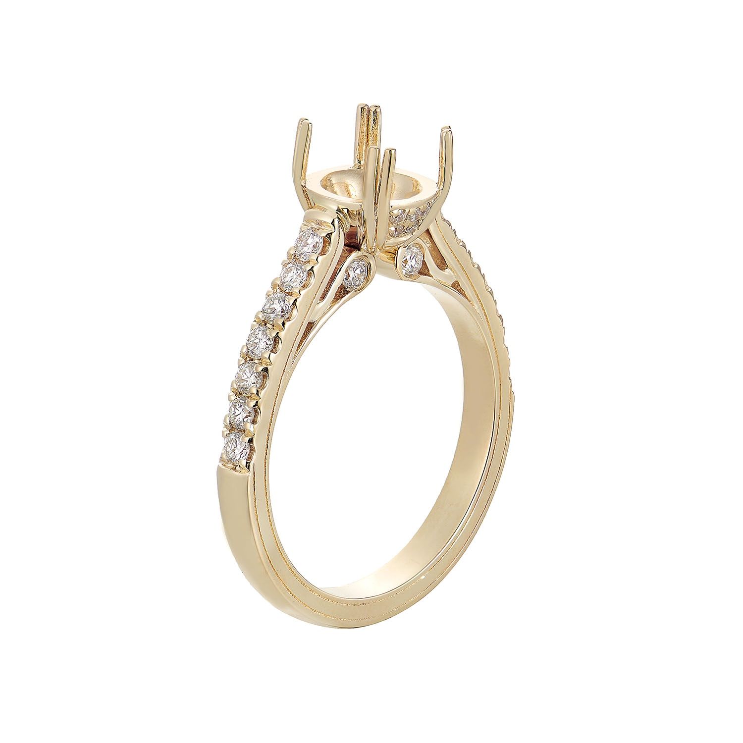 14K Yellow Gold Natural Diamond Round Center Engagement Ring HYD1707, Colour: 14KYellow-3.85g-0.415ct-ND