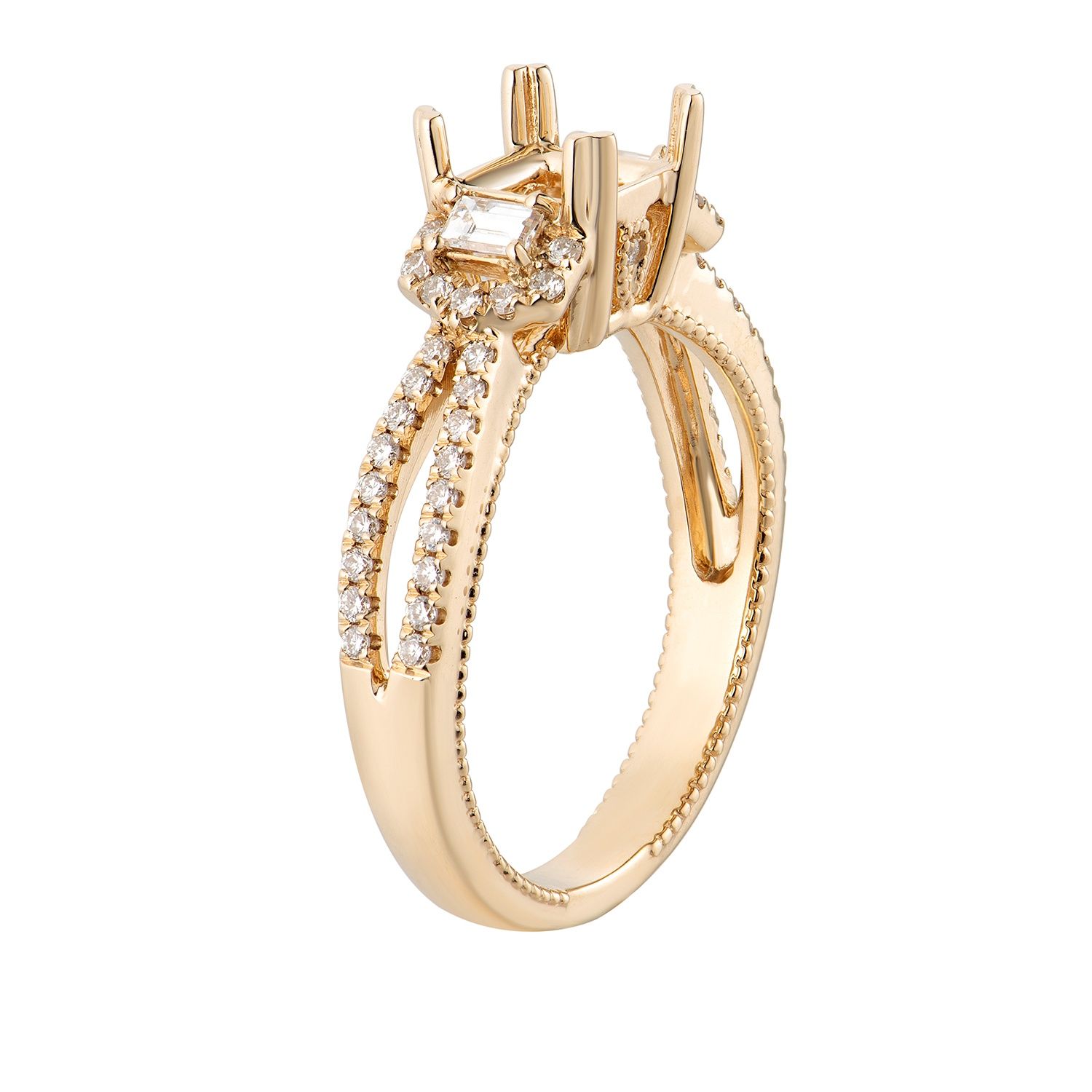 14K White Gold Three Stone Engagement Ring MZ5868 Natural Diamond, Colour: 14KYellow-3.79g-0.398ct-ND