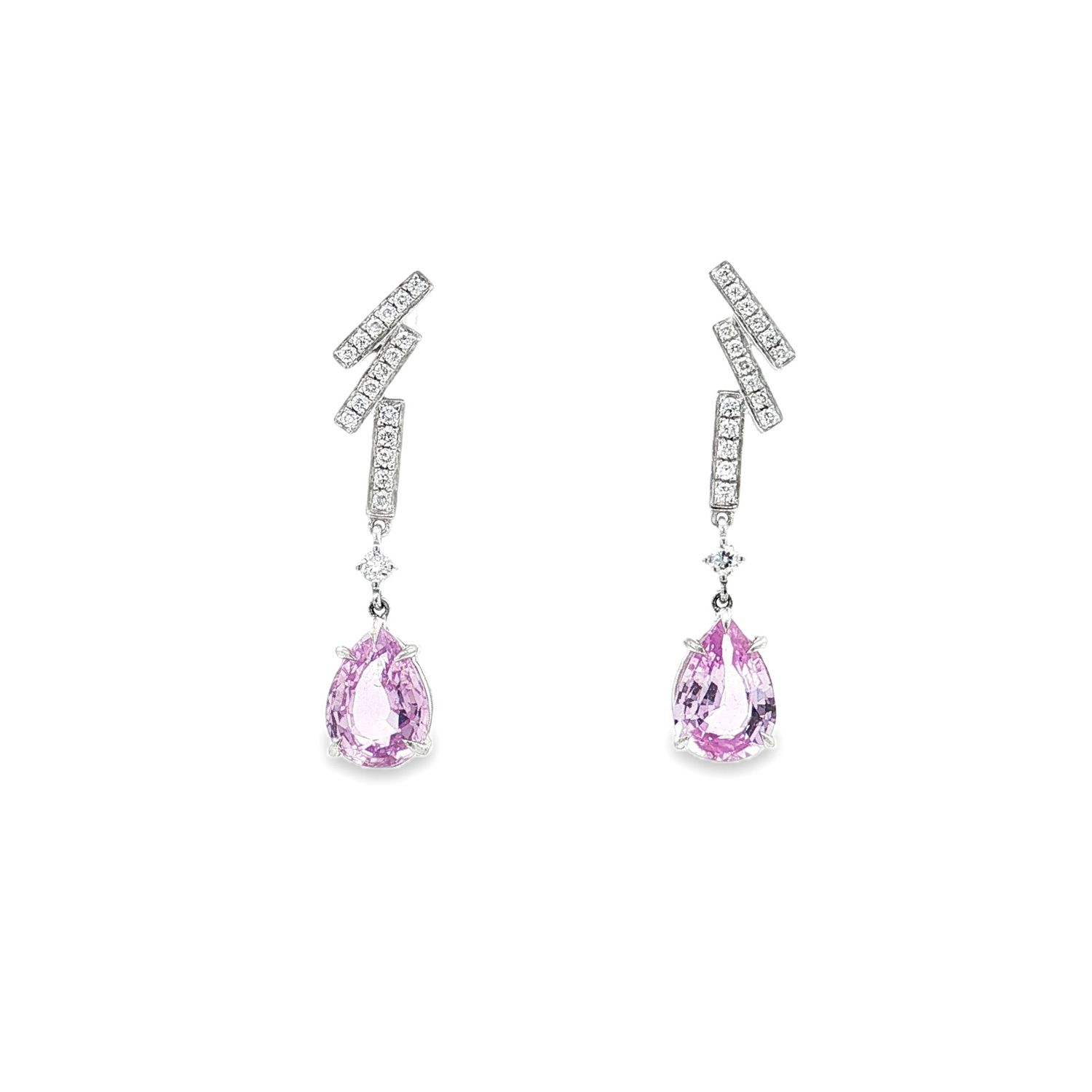18K White Gold Nature Pink Sapphire Diamond Drop Earrings XCY0001