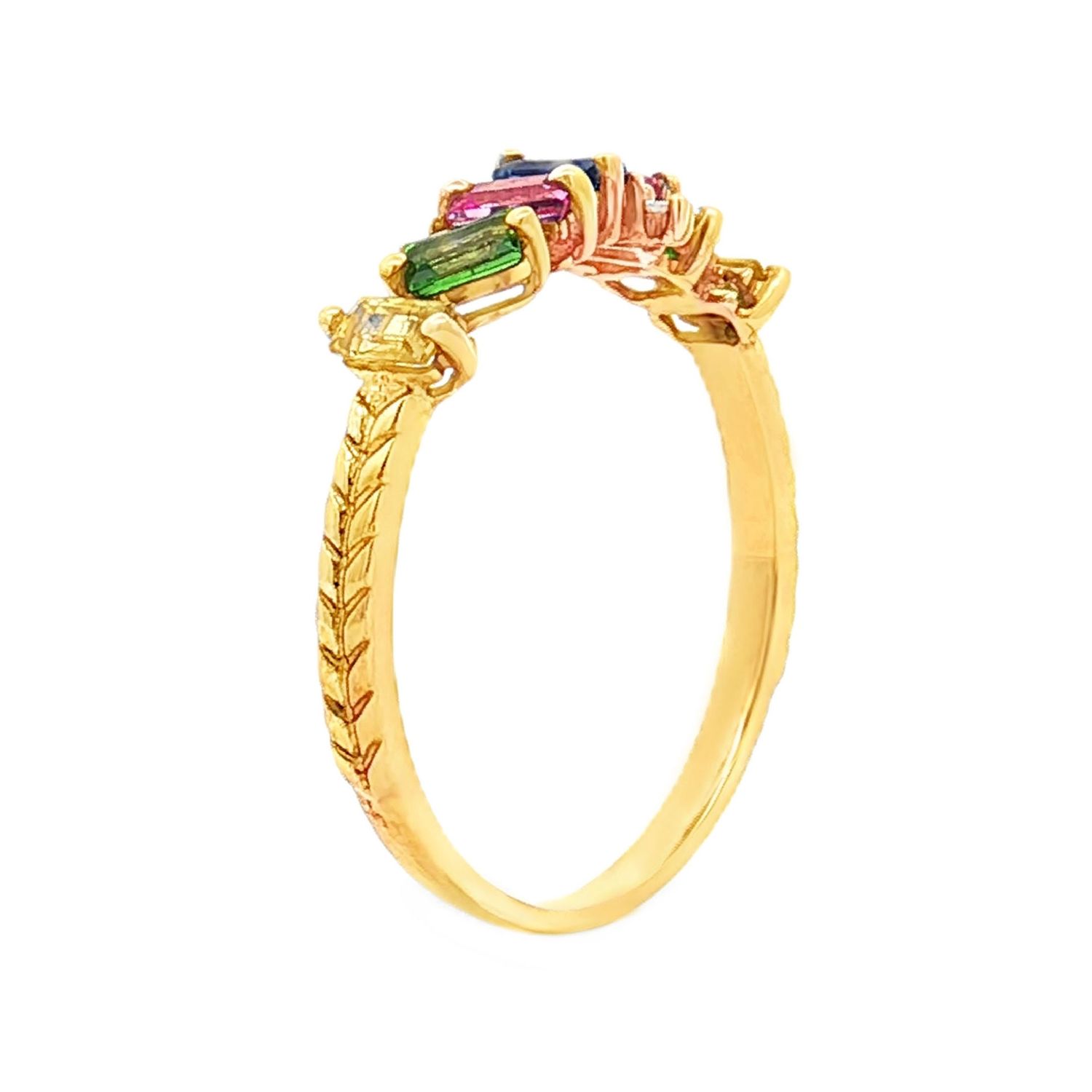 18K Yellow Gold Natural Colored Gemstone Size 6.25# Band XCY0008