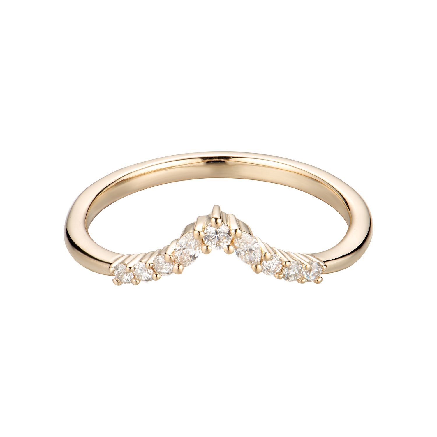 14K White/Yellow Gold Natural Diamond Curved Wedding Band MZ6126(MZ5138), Colour: 14KY-1.46g-0.146ct-ND