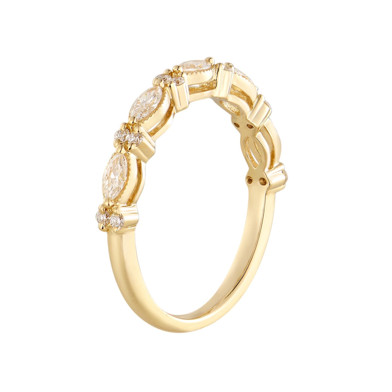 14K Yellow Gold Lab Grown Marquise Diamond Wedding Band MZ12081, Colour: 14KY-2.26g-0.427ct-LG