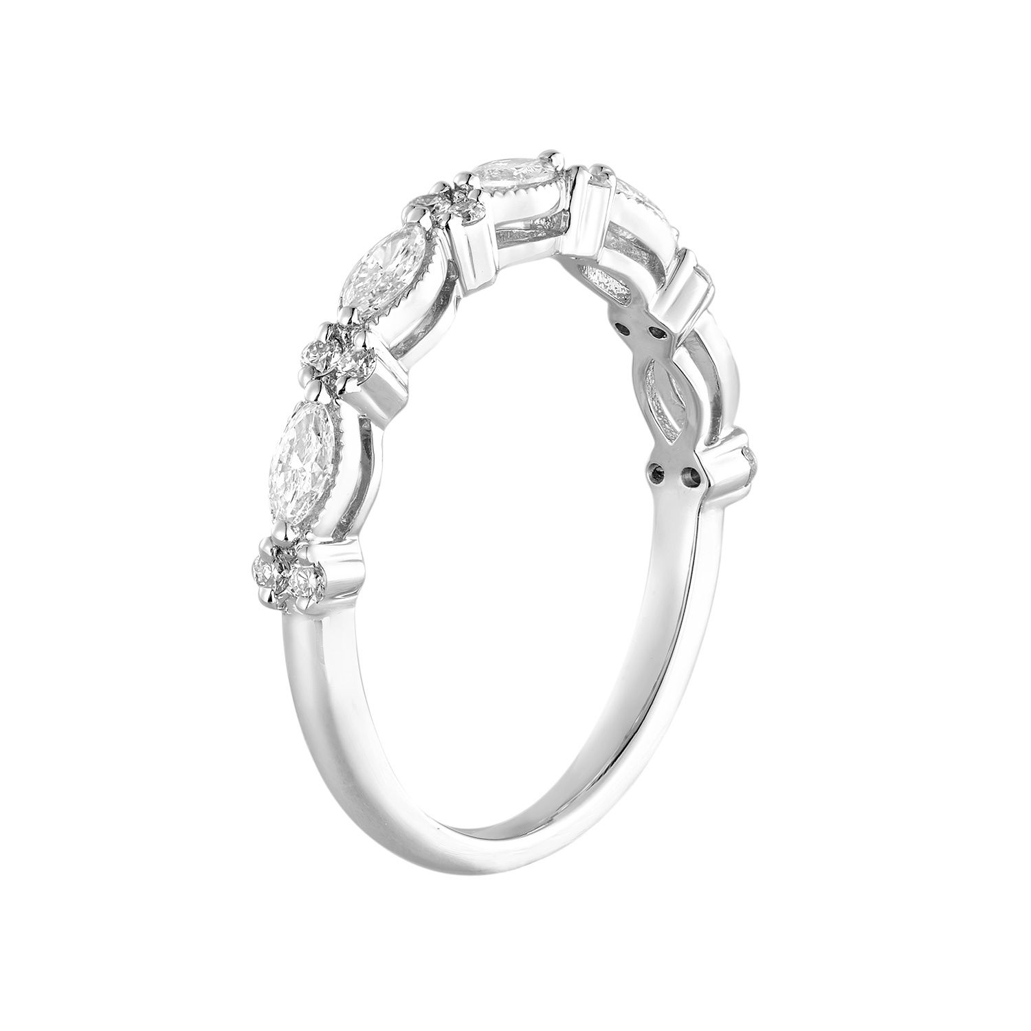 14K White/Yellow Gold Lab Grown Marquise Diamond Wedding Band MZ12081, Colour: 14KW-2.26g-0.39ct-LG