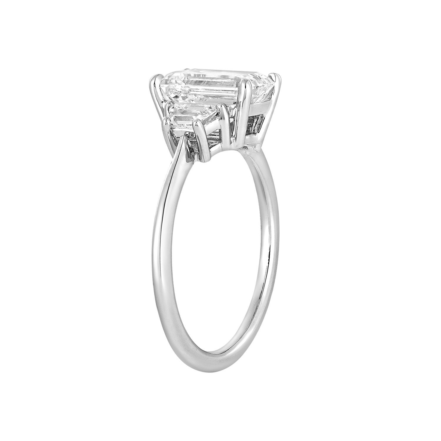 IGI Certificate 14K White Gold Lab Grown Emerald-Cut Diamond Three Stone Engagement Ring MZ30329-2