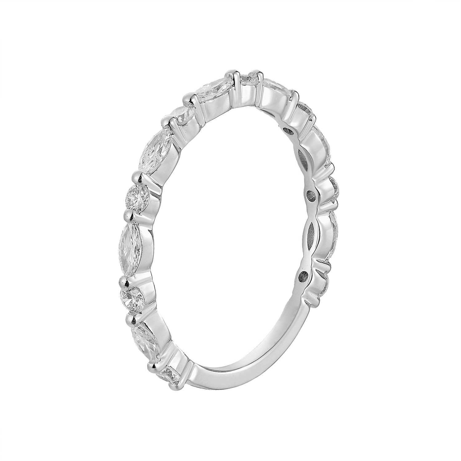 14K White Gold Marquise Lab Grown Diamond Wedding Band MZ71574, Colour: 14KW-1.44g-0.721ct-LG