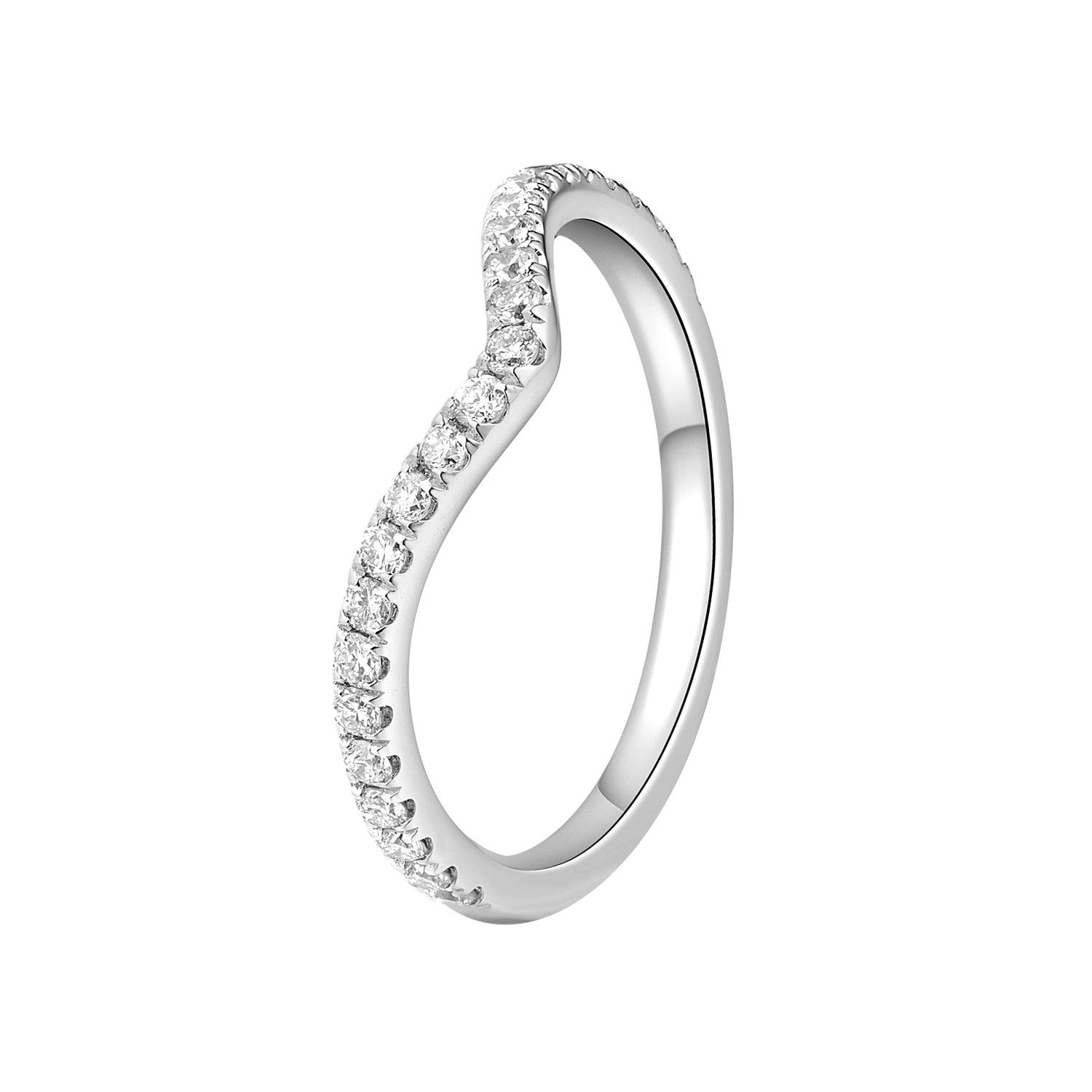 14K White Gold Curved Lab Grown Diamond Wedding Band MZ5023