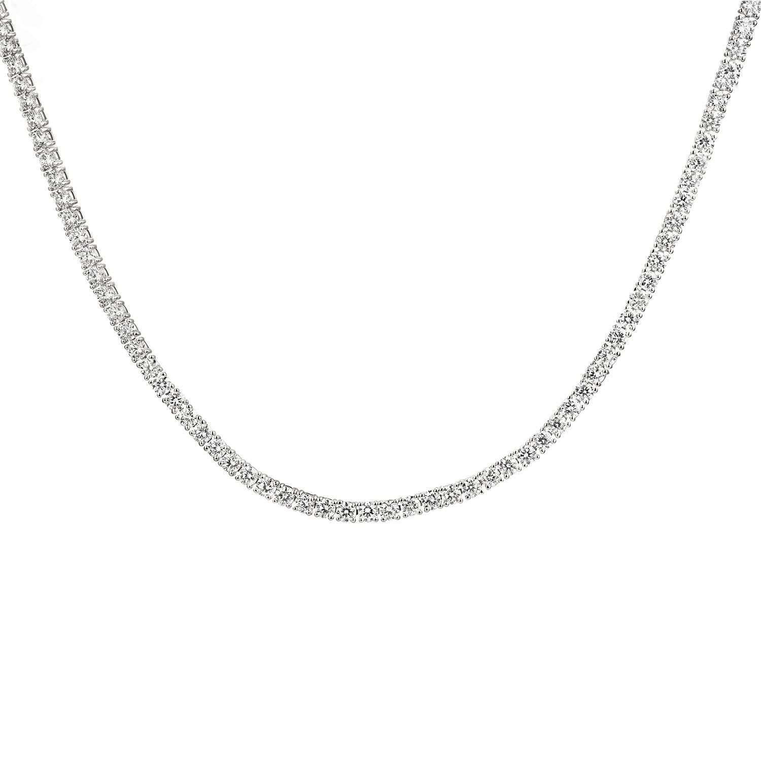 14K White Gold Classic Lab Grown Round Diamond Necklace MZ13307, Colour: 14KW-17.6g-14.099ct-LG